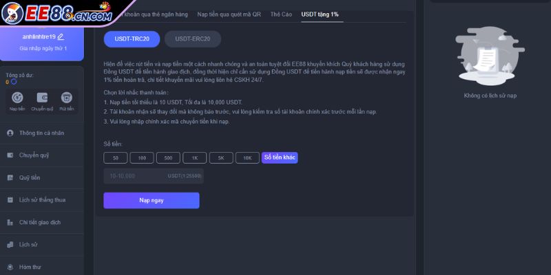 Những điều kiện tiên quyết để nạp tiền EE88 thành công